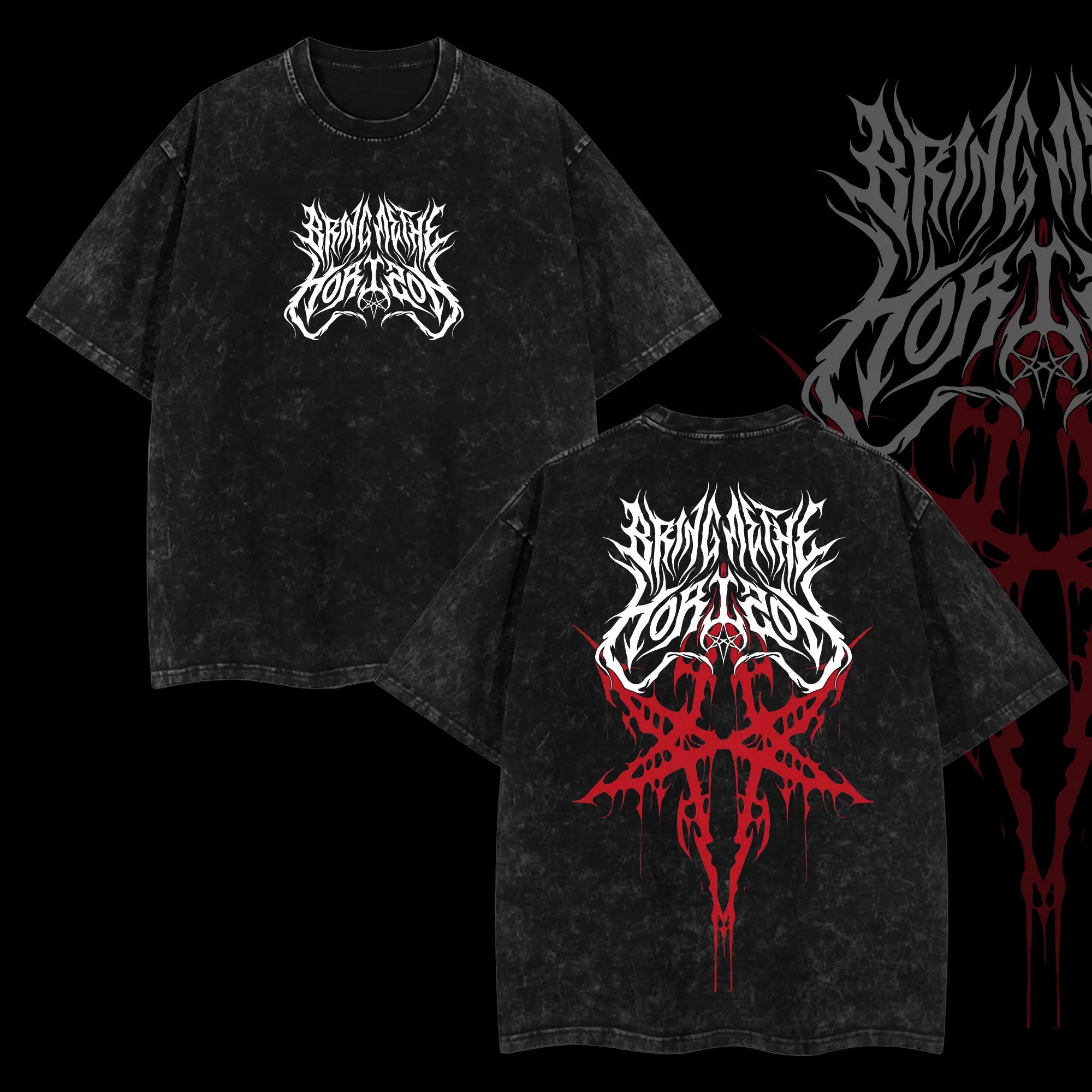[Baby Gang] Retro Limited Bring Me The Horizon Heavy Metal Washed Shirt Unisex Oversize Rock Band Cotton T-shirt Gift For Rock Music Lovers Gothic Punk Emo Grunge Y2K Outfits Vintage 90s Graphic Tees Graphic Streetwear T-shirt Bad Omens Merch