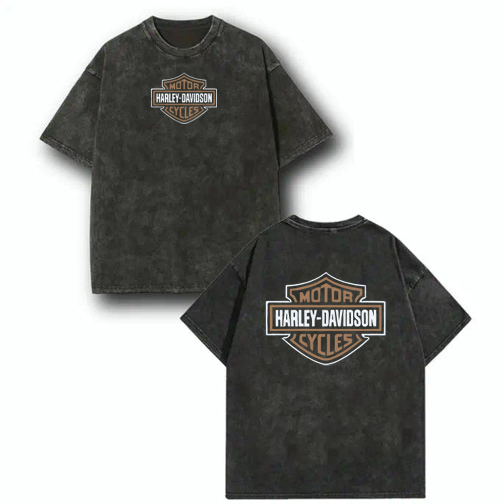 Harley Davidson vintage washed T-shirt with American retro motorcycle style, unisex short sleeved design