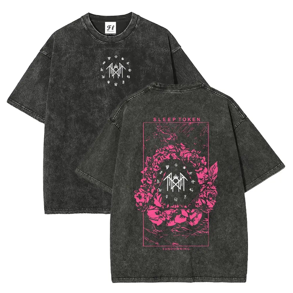 Unisex Fit Washed T-Shirt Sleep Token Graphic T-Shirt Rock Merchandise Top Men's and Women's Clothing Rock Band Shirt Retro Music Tee Vintage Casual Short Sleeve T-shirt For Daily Weart