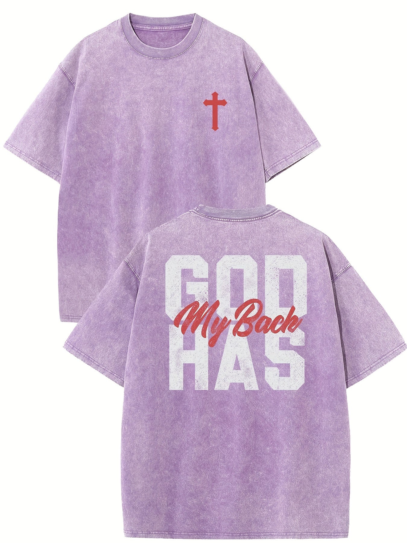 God Has My Back Vintage Washed High Quality Cotton Graphic T-shirt Men's T-shirt Do Old Summer Clothing Drop Shoulder Sleeve Round Neck Top Short Sleeve