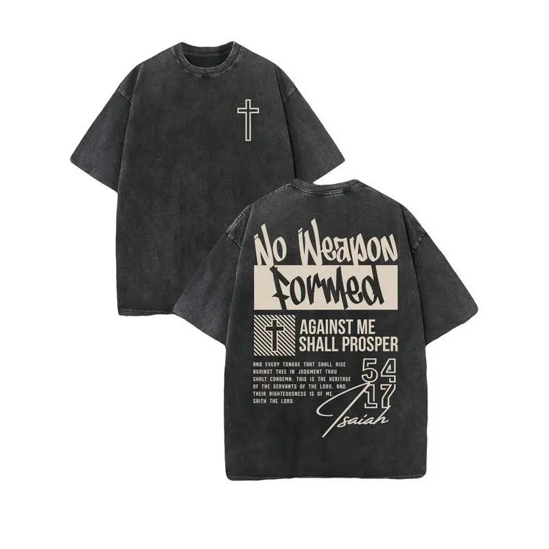 Retro Washed T-Shirt Double Sided Printed 230 Pure Cotton Christian Gift Street Style Unisex Vintage Distressed Crewneck Tshirt for Men Women Youth Festive Casual Top