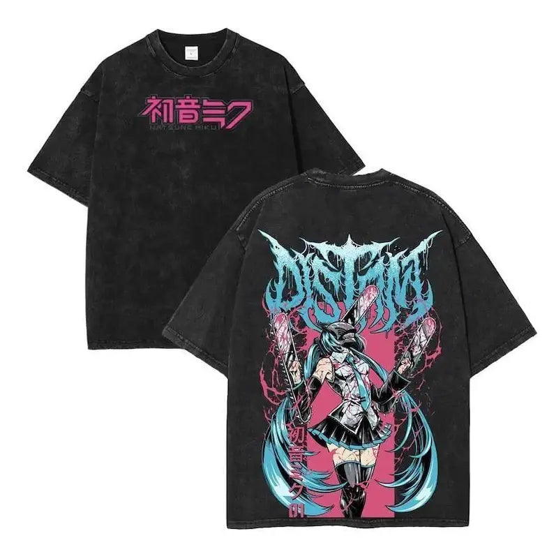 Chainsaw Miku Vintage Washed Shirt, Anime Parody Shirt, Anime Manga Fan Jpop Lover