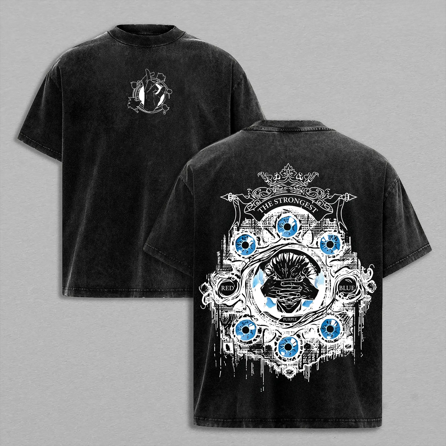 Gojo Satoru Six Eyes Tee Washed – Vintage Oversized Heavy Cotton Jujutsu Kaisen Execution Culling Game The Movie T-Shirt, Double Printed Retro Unisex Streetwear Graphic Top, Menswear Underwear Oversize Anime Manga JJK T-Shirt