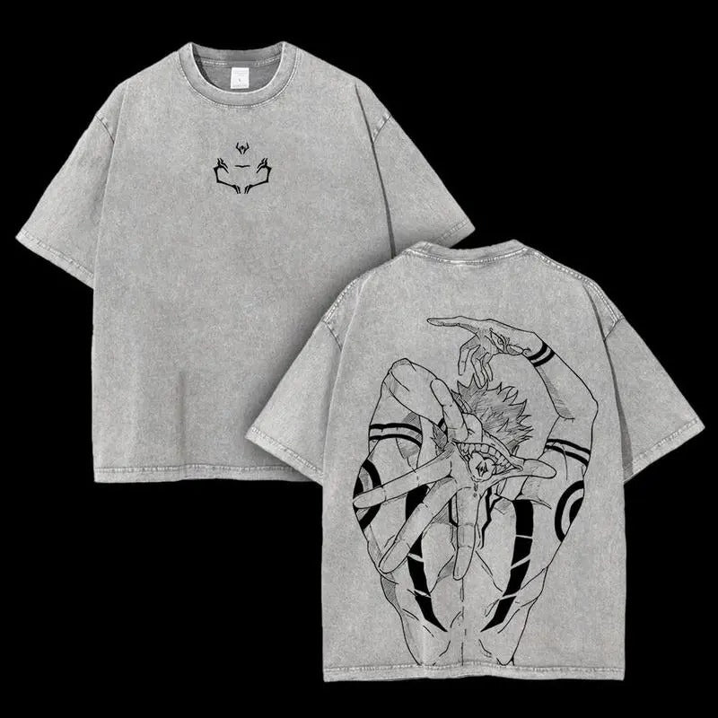 Retro Limited Vintage Ryomen Sukuna Signature - Jujutsu Kaisen Anime Double Printed  Washed Tee Unisex Oversize Anime Manga Lightweight Cotton T-Shirt Anime Fan Lover