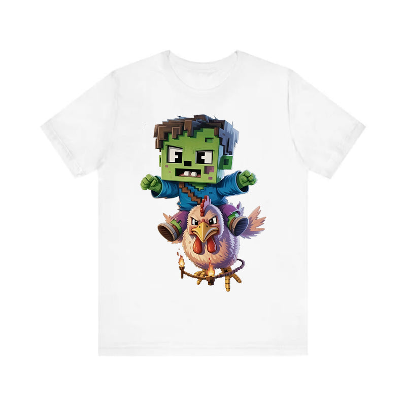 My World Q Edition Chicken Knight Printed T-shirt Zombie Riding Battle Chicken Men and Women Same Short Sleeve