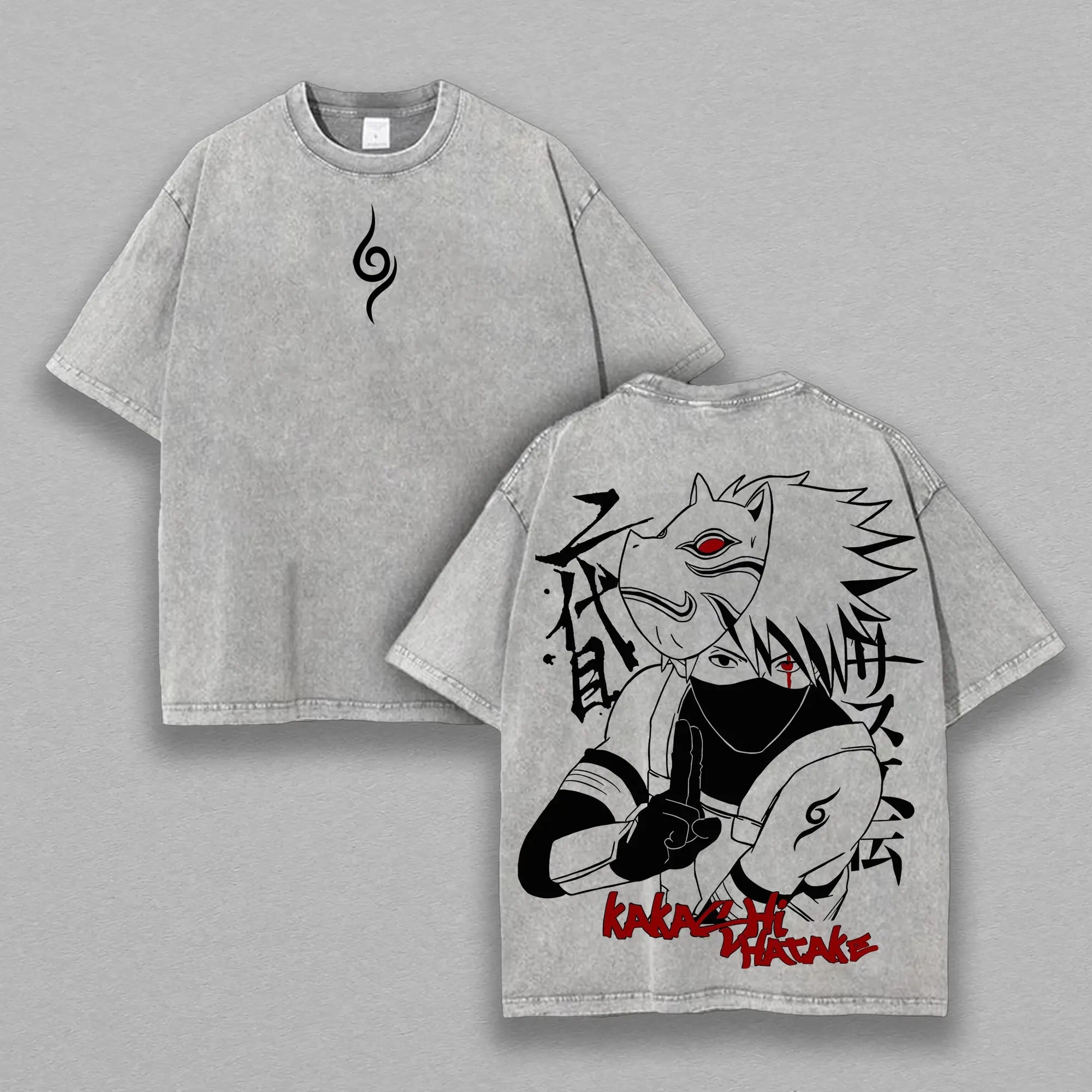 Kakashi Hatake Washed Tee – Naruto Unisex Oversize Anime T-Shirt