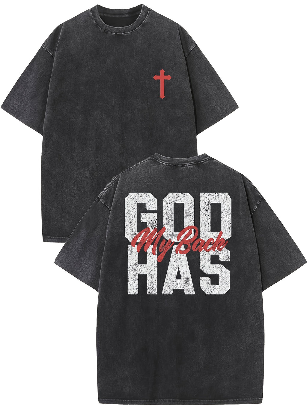 God Has My Back Vintage Washed High Quality Cotton Graphic T-shirt Men's T-shirt Do Old Summer Clothing Drop Shoulder Sleeve Round Neck Top Short Sleeve