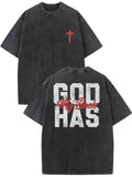 God Has My Back Vintage Washed High Quality Cotton Graphic T-shirt Men's T-shirt Do Old Summer Clothing Drop Shoulder Sleeve Round Neck Top Short Sleeve