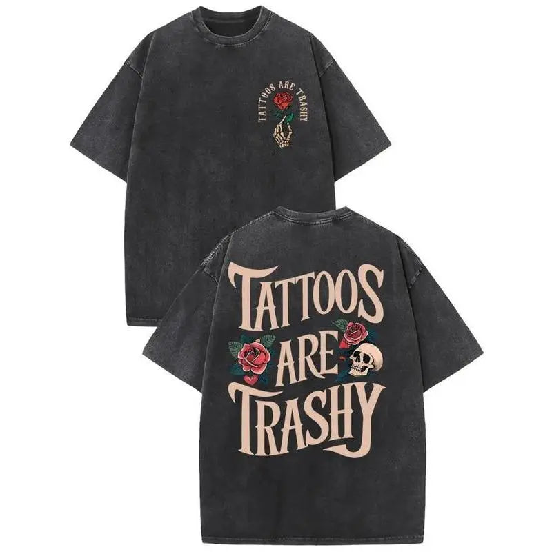 [Vintage Cotton T-Shirt] High Quality Cotton Vintage Wash Style Men's Double-Sided Printed T-Shirt, Summer Wear, Drop Shoulder Sleeves Round Neck Short-Sleeved Top