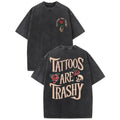 [Vintage Cotton T-Shirt] High Quality Cotton Vintage Wash Style Men's Double-Sided Printed T-Shirt, Summer Wear, Drop Shoulder Sleeves Round Neck Short-Sleeved Top