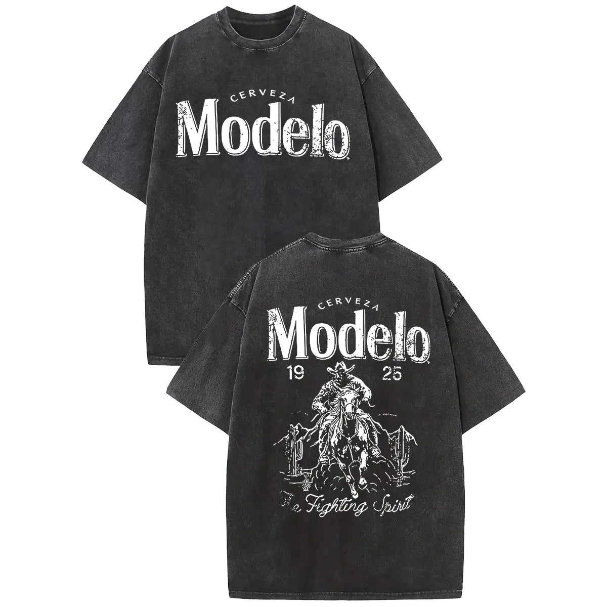 Holafish Acid Wash Vintage Modelo Pattern T-Shirt,TV Show T-shirt Heavyweight Cotton Streetwear graphic vintage tees Menswear Crewneck Tshirt Sport Short Shortsleeve Outdoor
