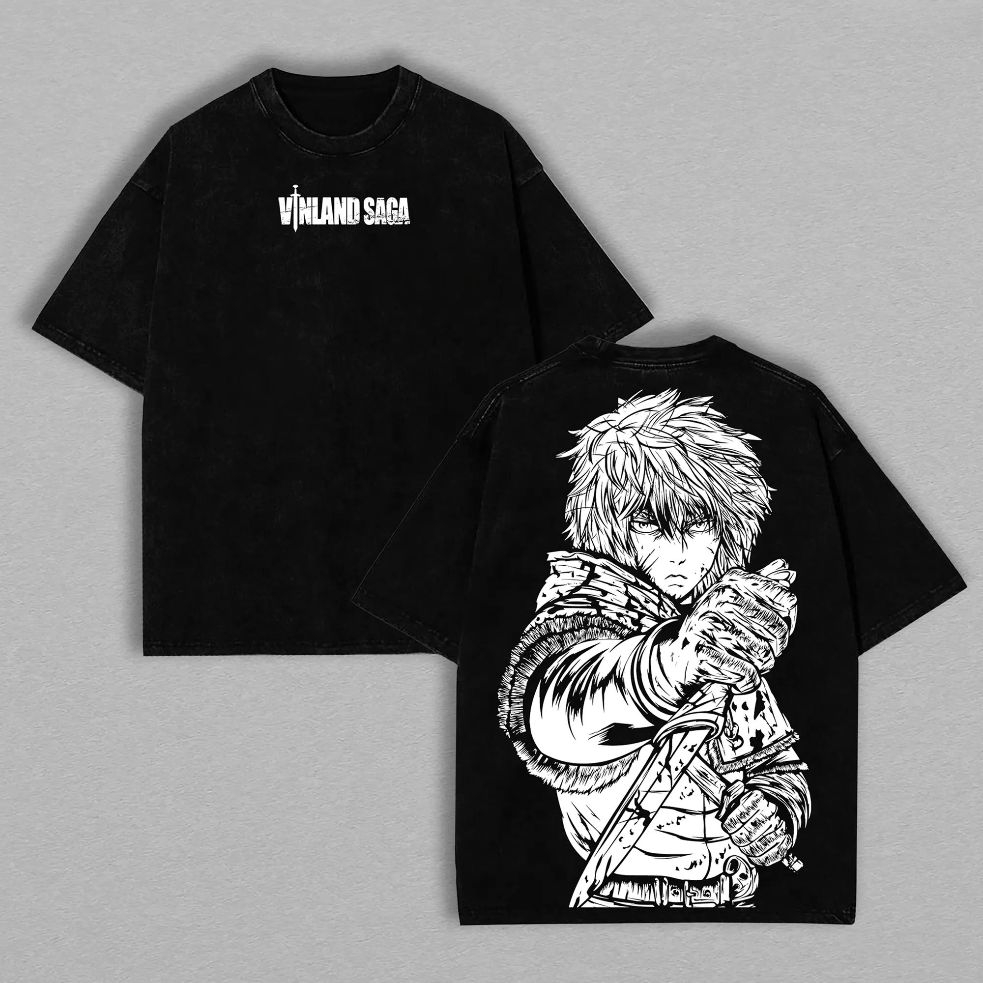 Thorfinn Vinland Saga Oversized Tee, Washed Vintage Viking Anime Shirt, Heavy Cotton Double Printed Menswear Top Underwear T-Shirt Unisex Oversize Manga