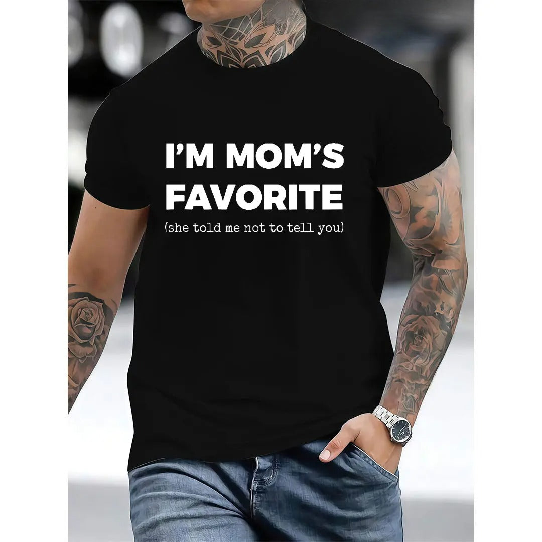 100% Cotton Funny Moms Favorite Son Daughter I'm Mom's Favorite T-Shirt   Crew Neck T-Shirt Soft Tee Casual Apparel