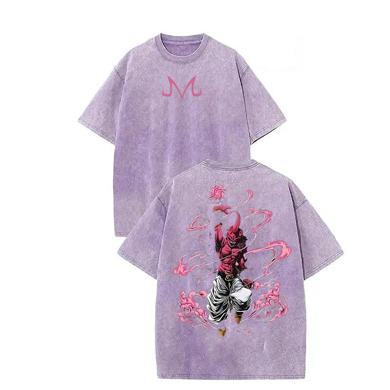 Retro Heavy Limited Majin Buu - Dragon Ball Anime Double Printed Vintage Oversized Washed Tee Unisex Oversize Anime Manga Washed Heavyweight Cotton T-Shirt Gift for Anime Fan Anime Lover