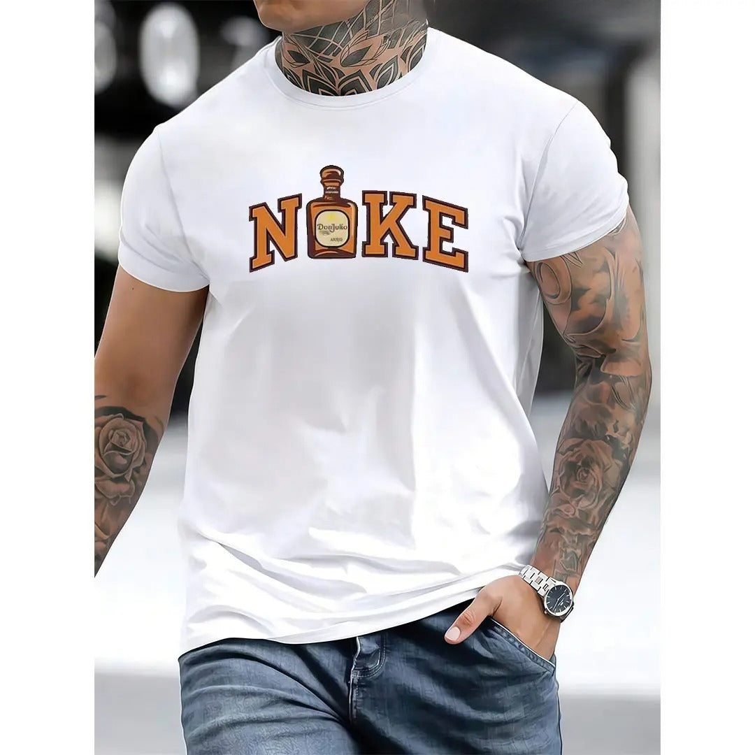 Men's Regular Fit Nose Print Round Neck Graphic Tee, Vintage Trendy Casual Short Sleeve T-shirt for Daily Wear, Men's Summer Outfit, Top, Cotton