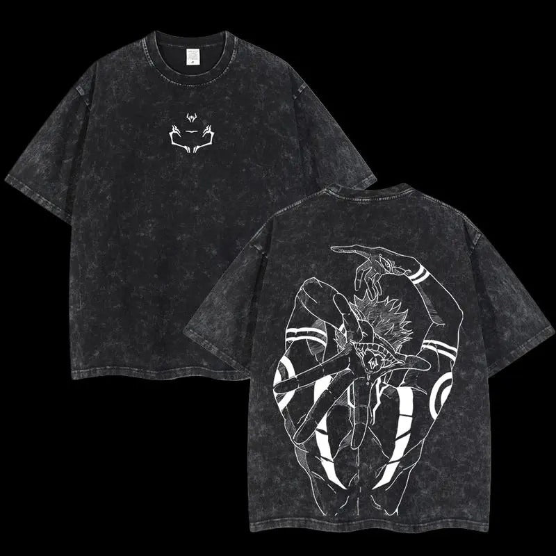 Retro Limited Vintage Ryomen Sukuna Signature - Jujutsu Kaisen Anime Double Printed  Washed Tee Unisex Oversize Anime Manga Lightweight Cotton T-Shirt Anime Fan Lover