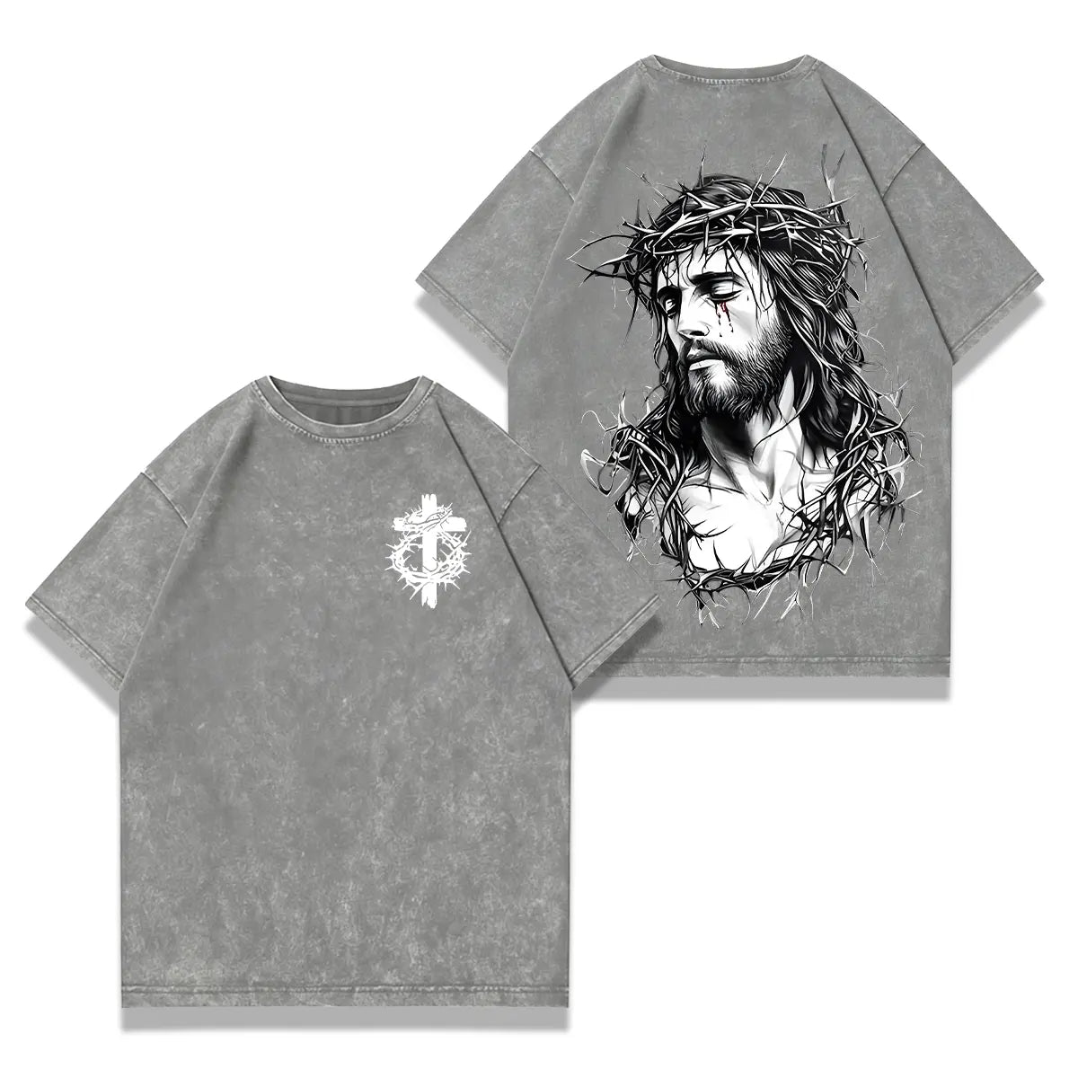 valentine shirts  Jesus Crown of Thorns Washed Tee – Oversized Christian Graphic Tee