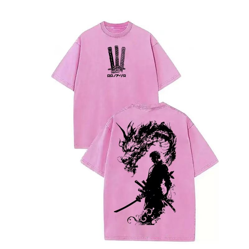 Nathanistic Zoro Ver.4 - One Piece Rare Unisex Oversize Anime Manga Washed Heavyweight Cotton T-shirt, Gift For Anime Fan, Anime Lover