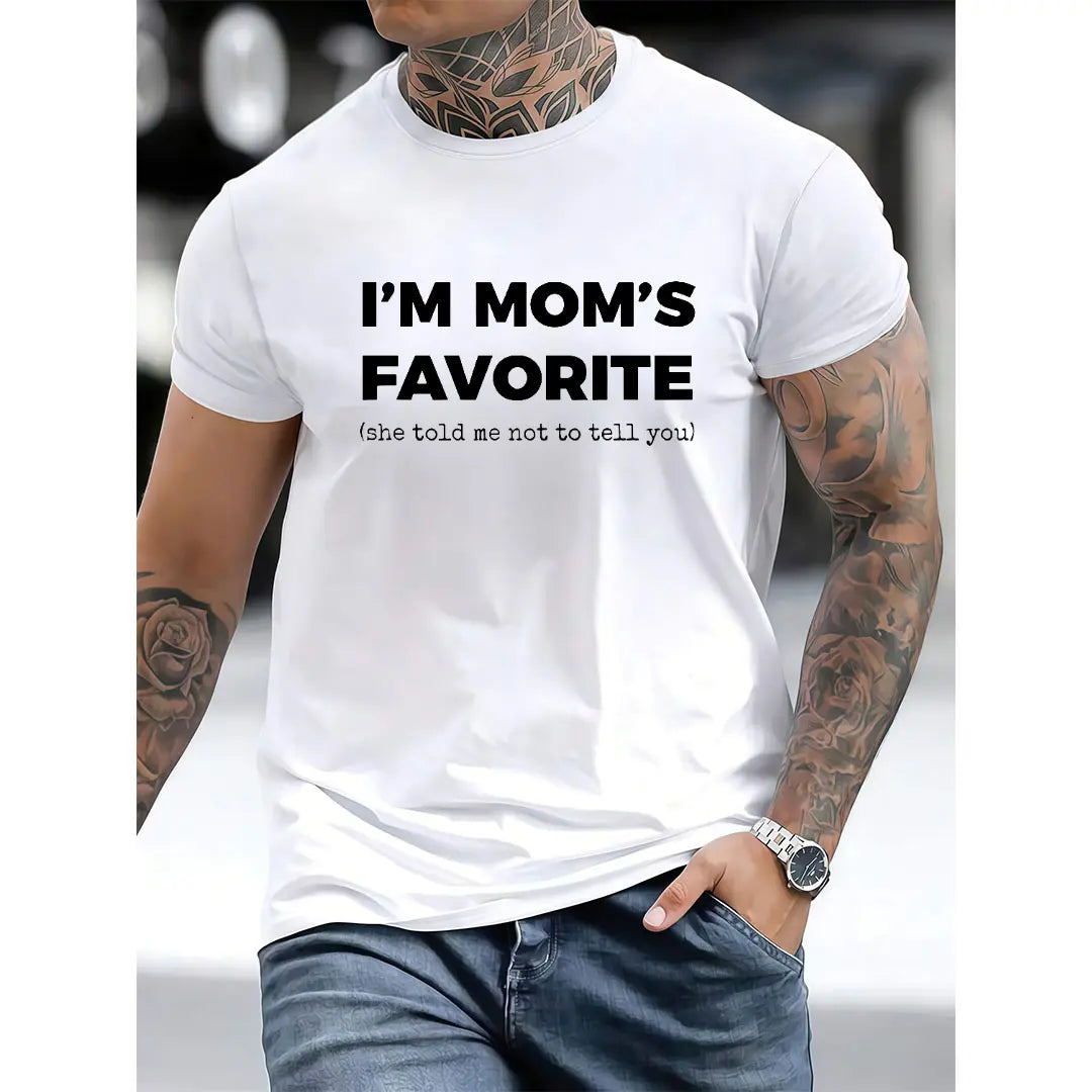 100% Cotton Funny Moms Favorite Son Daughter I'm Mom's Favorite T-Shirt   Crew Neck T-Shirt Soft Tee Casual Apparel