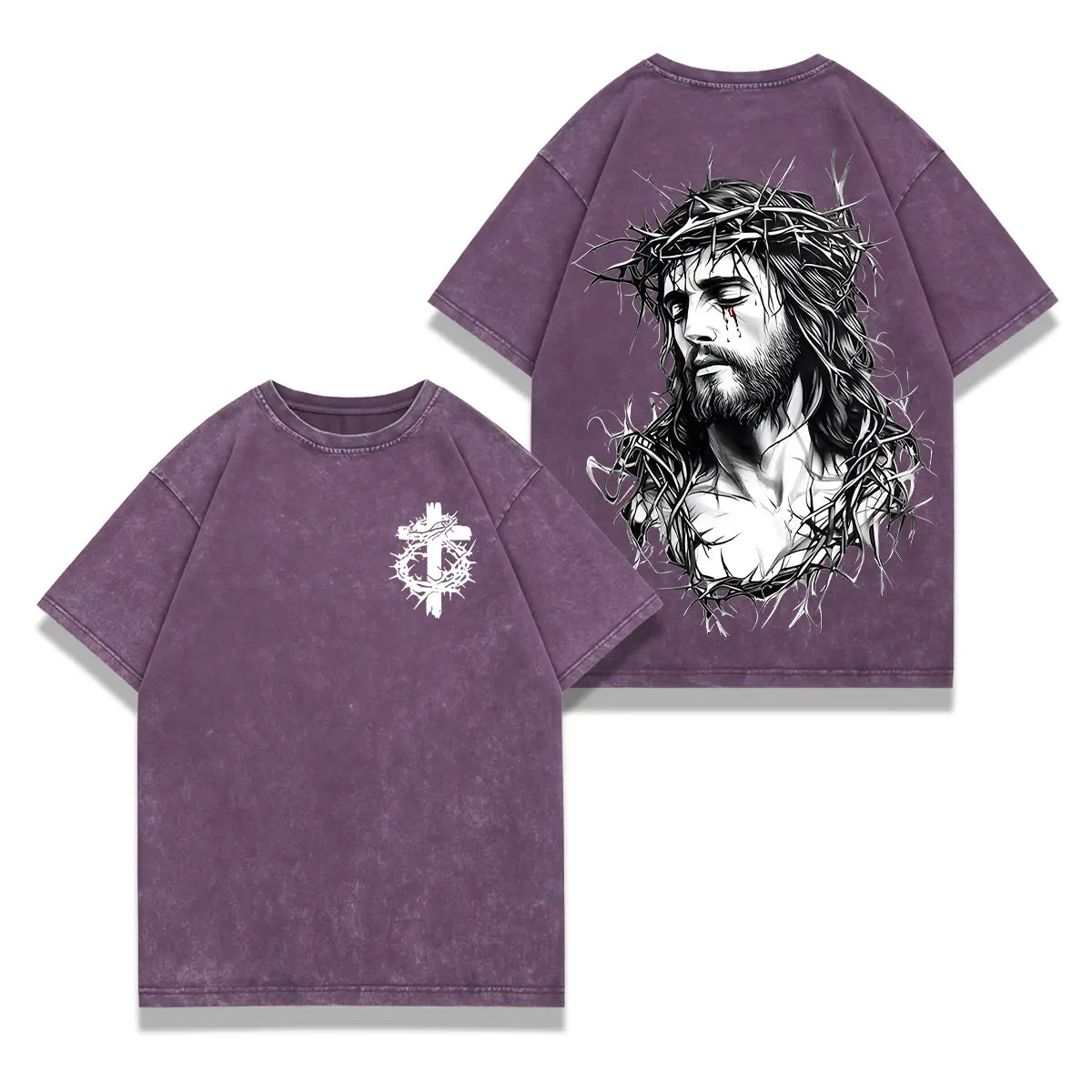valentine shirts  Jesus Crown of Thorns Washed Tee – Oversized Christian Graphic Tee