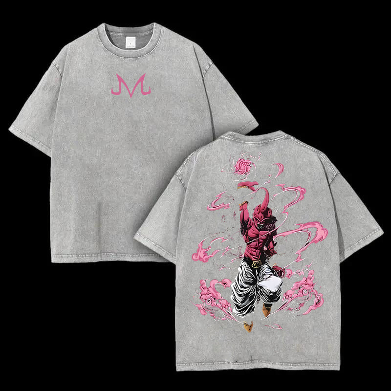 Retro Heavy Limited Majin Buu - Dragon Ball Anime Double Printed Vintage Oversized Washed Tee Unisex Oversize Anime Manga Washed Heavyweight Cotton T-Shirt Gift for Anime Fan Anime Lover