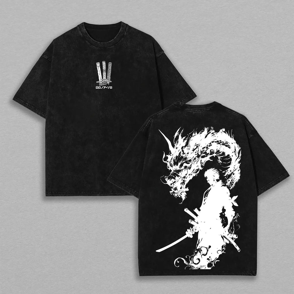 Nathanistic Zoro Ver.4 - One Piece Rare Unisex Oversize Anime Manga Washed Heavyweight Cotton T-shirt, Gift For Anime Fan, Anime Lover