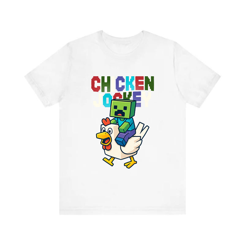 My World Colorful Chicken Knight Fun Printed T-shirt Summer Cotton Loose Casual Top