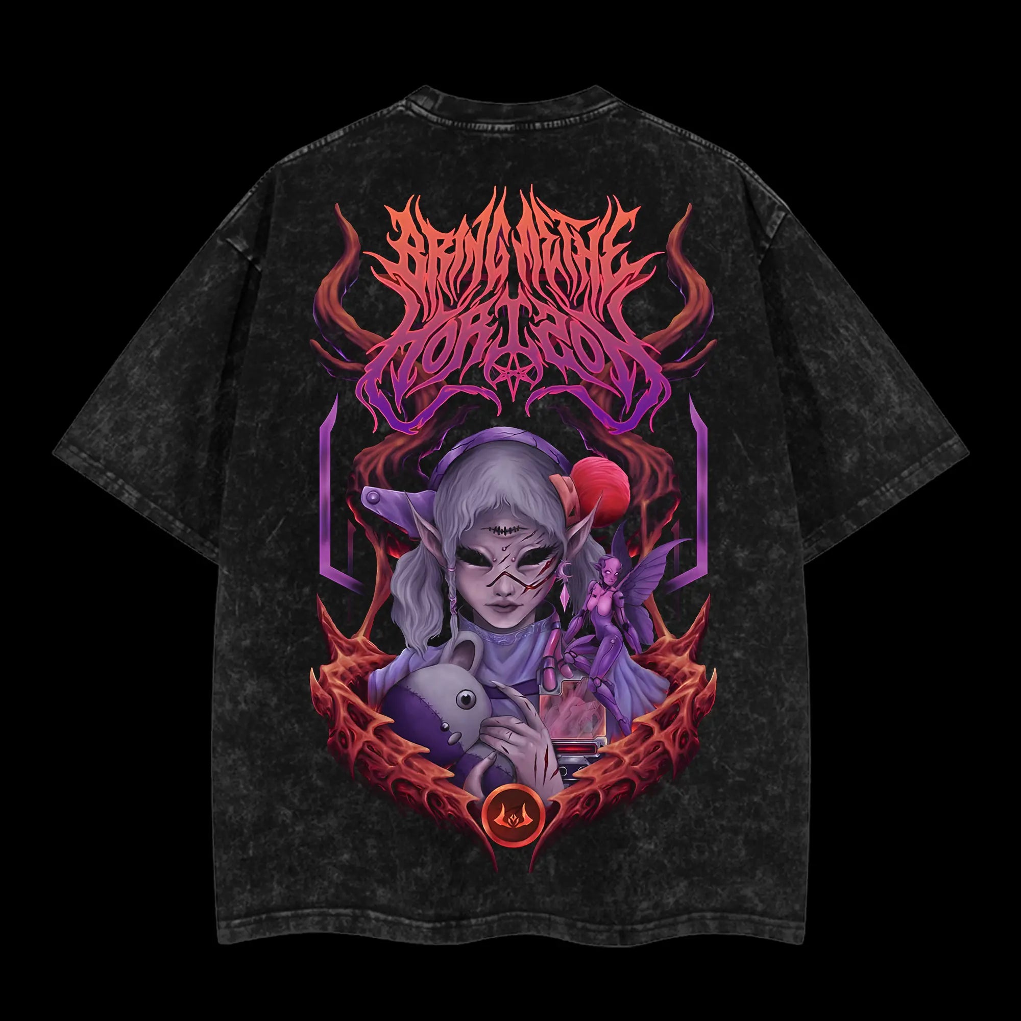 [Baby Gang] Retro Limited Bring Me The Horizon Ver2 Heavy Metal Washed Shirt Unisex Oversize Rock Band Cotton T-shirt Gift For Rock Music Lovers Gothic Punk Emo Grunge Y2K Outfits Vintage 90s Graphic Tees Graphic Streetwear T-shirt Bad Omens Merch