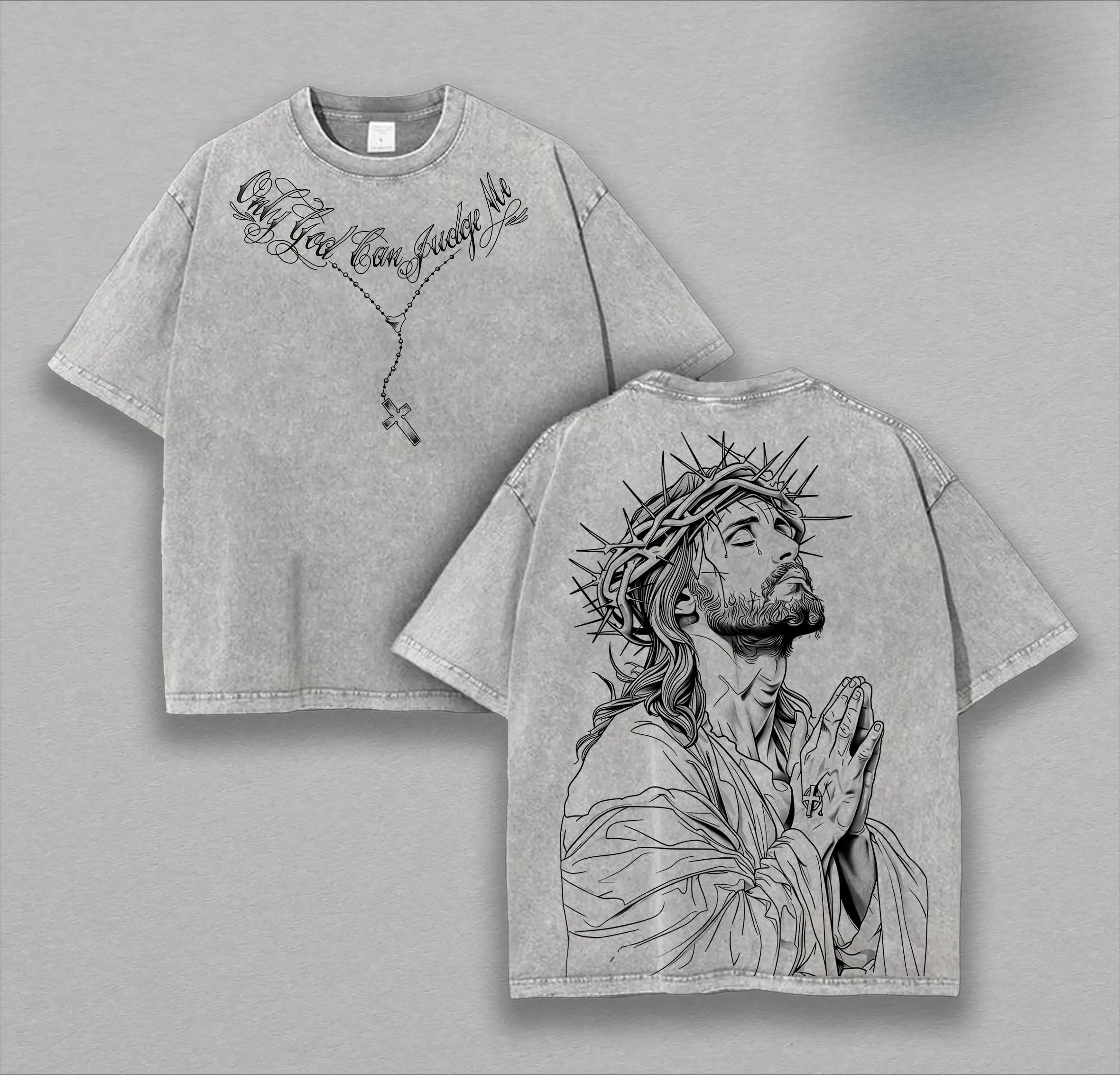 Only God Can Judge Me Jesus T-Shirt Washed Christian Graphic Tee Oversized Cotton Streetwear Summer Clothing Gymwear Faith-Based Shirt Aesthetic Menswear Gift for Believers Bible Verse Church Outfit