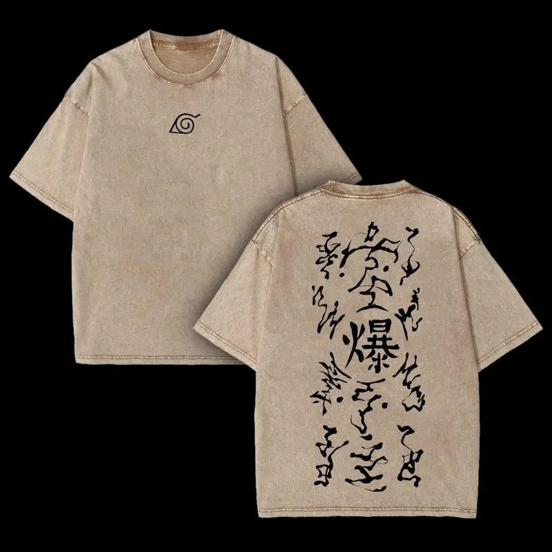 Retro Heavy Limited Explosive Scroll Tag Kibaku Fuda Naruto Anime Double Printed Vintage  Washed Tee Unisex Oversize Anime Manga Washed Heavyweight Cotton T-shirt, Gift For Anime Fan Lover