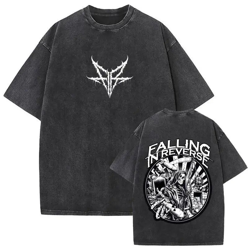 Washed Retro Rock Band Inverted Skull Printed T-shirt for Men and Women Retro Gothic Punk T-shirt Cotton Oversized T-shirt Men's Top Christmas, Christmas Gift