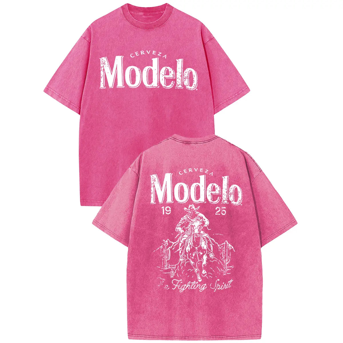 Holafish Acid Wash Vintage Modelo Pattern T-Shirt,TV Show T-shirt Heavyweight Cotton Streetwear graphic vintage tees Menswear Crewneck Tshirt Sport Short Shortsleeve Outdoor