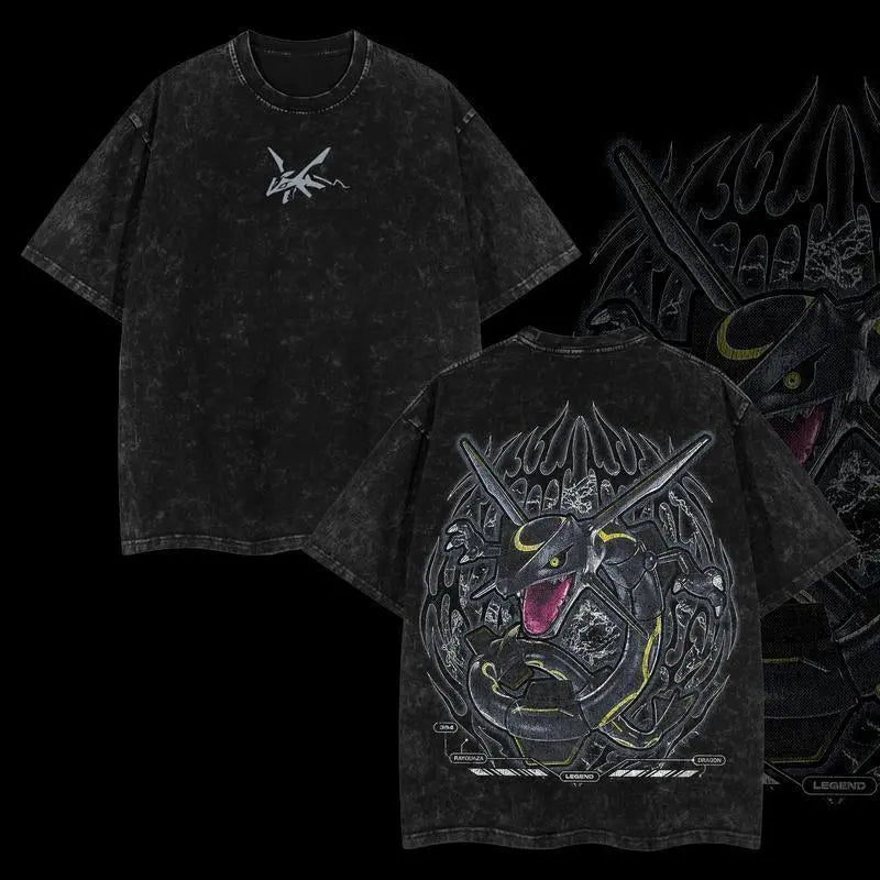 "Rayquaza" Vintage Unisex Oversize Anime Manga Acid Washed Heavyweight Cotton T-shirt, graphic tee,anime lover , outfits men Clothes Menswear