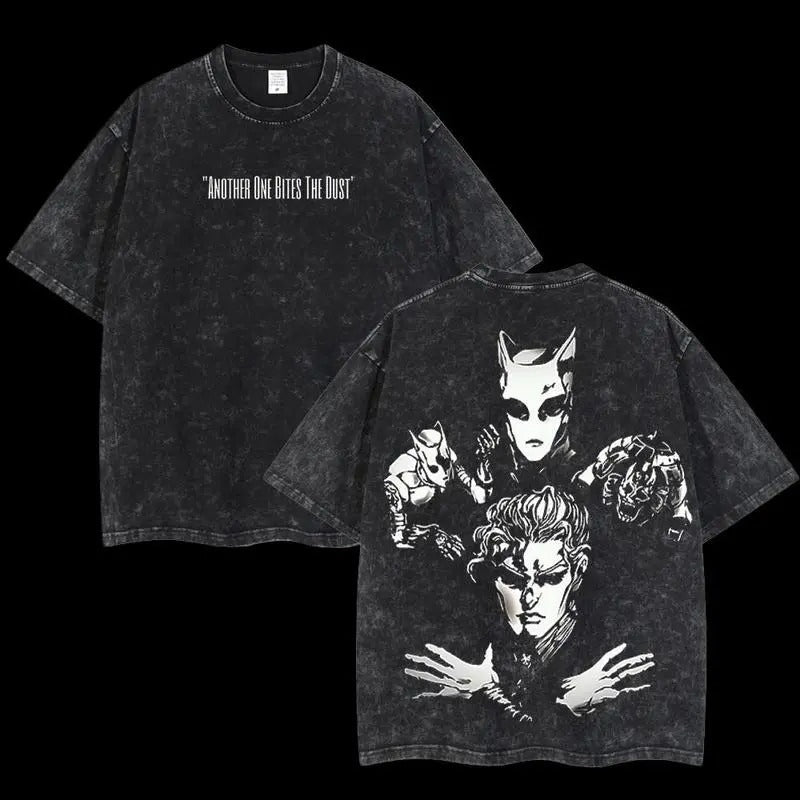 Retro Vintage Limited "Another One Bites The Dust" - JoJo's Bizarre Adventure Anime Double Printed Oversized Washed Tee Unisex Oversize Anime Manga Acid Washed Lightweight Cotton T-Shirt, Hoodies & Sweater Wash Gift For Anime Fan, Anime Lover