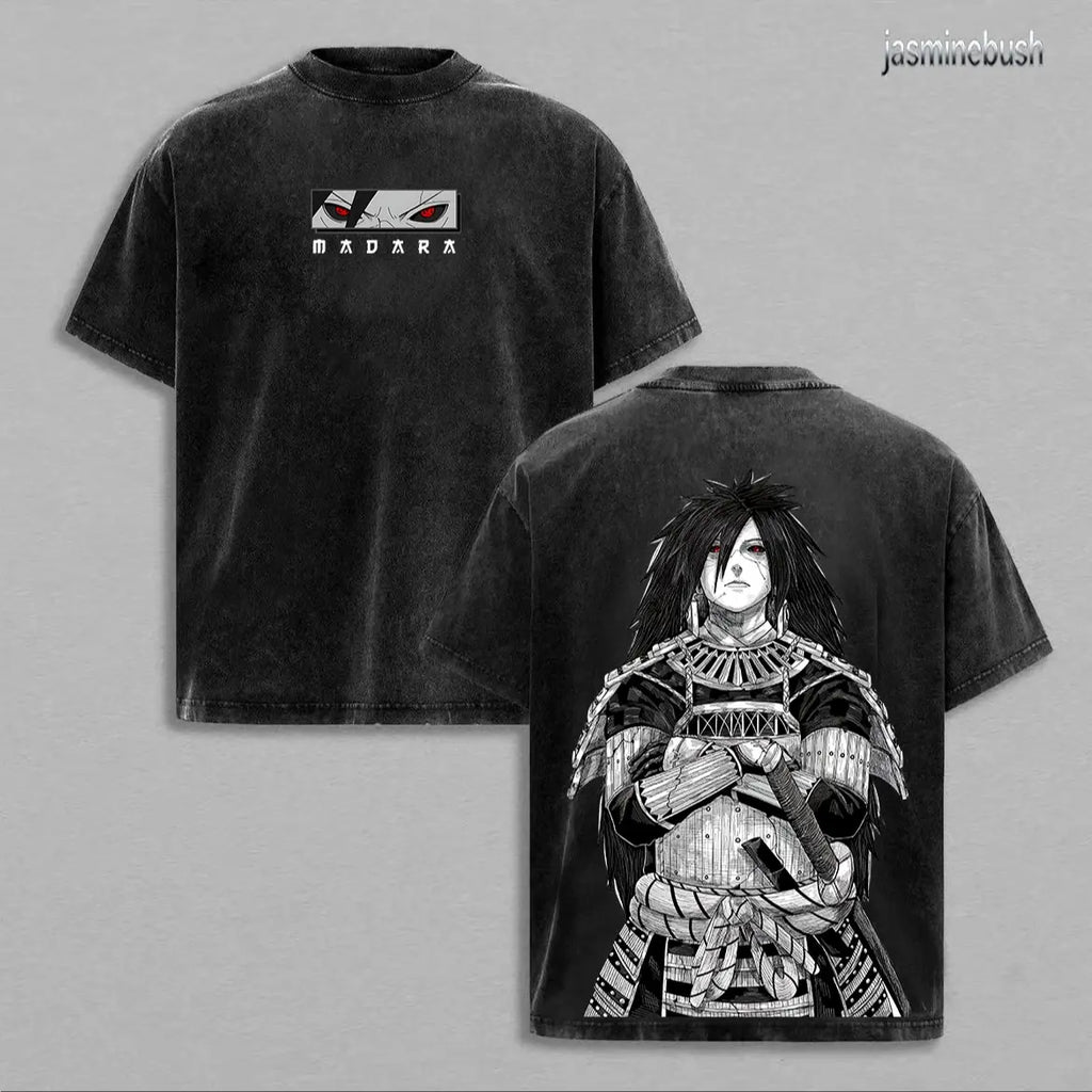 Uchiha Madara x Naruto Anime Double Printed Washed Tee Unisex Oversize Anime Manga Lightweight Cotton T-Shirt, Gift For Anime Fan Lover , Madara Fan , Madara Shirt , Naruto Merch