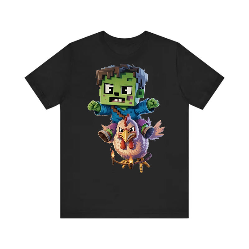 My World Q Edition Chicken Knight Printed T-shirt Zombie Riding Battle Chicken Men and Women Same Short Sleeve