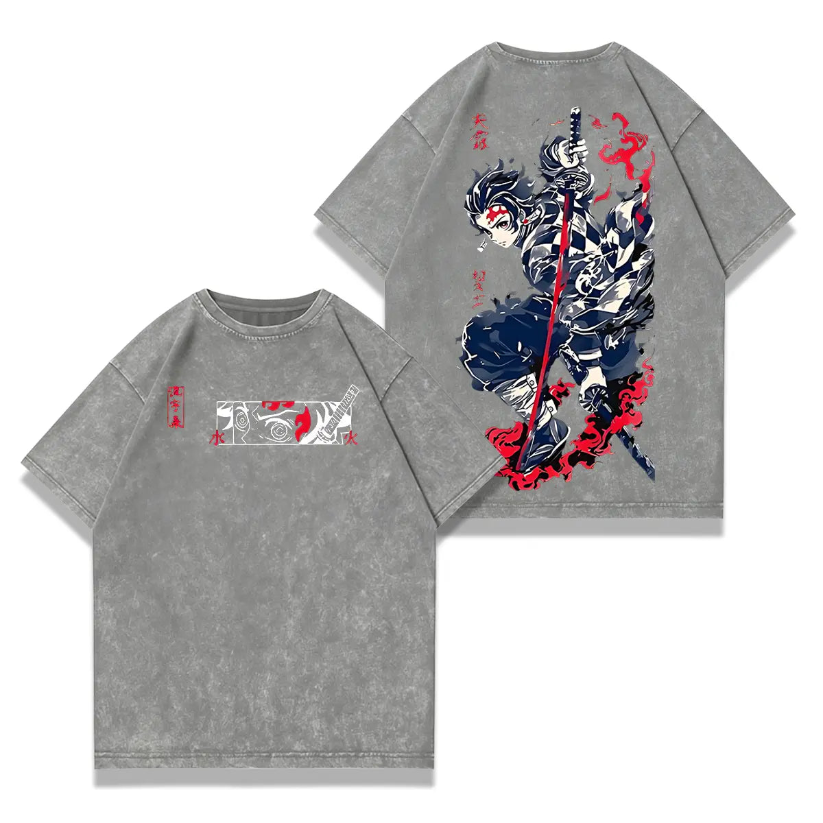 valentine shirts Tanjiro Kamado Fire Sun Water Breathing Demon Slayer Kimetsu No Yaiba anime manga Washed t-shirt hoodie 2 sided printing graphic tees 90s Top