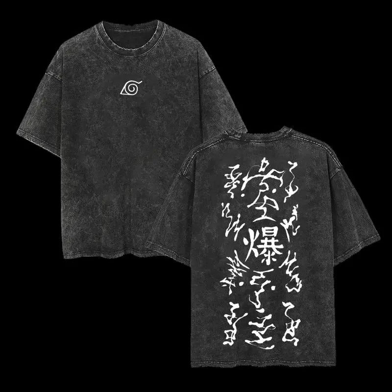 Retro Heavy Limited Explosive Scroll Tag Kibaku Fuda Naruto Anime Double Printed Vintage  Washed Tee Unisex Oversize Anime Manga Washed Heavyweight Cotton T-shirt, Gift For Anime Fan Lover