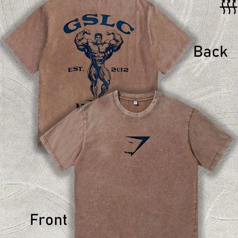 Heavy Duty Gym Washed Grey Tee GS 2012 Es Heavyweight Cotton T-shirt Whimsical Sport Gift Vintage Hiphop Washed Shirt Limited Design For Sport Ideal For Gifts