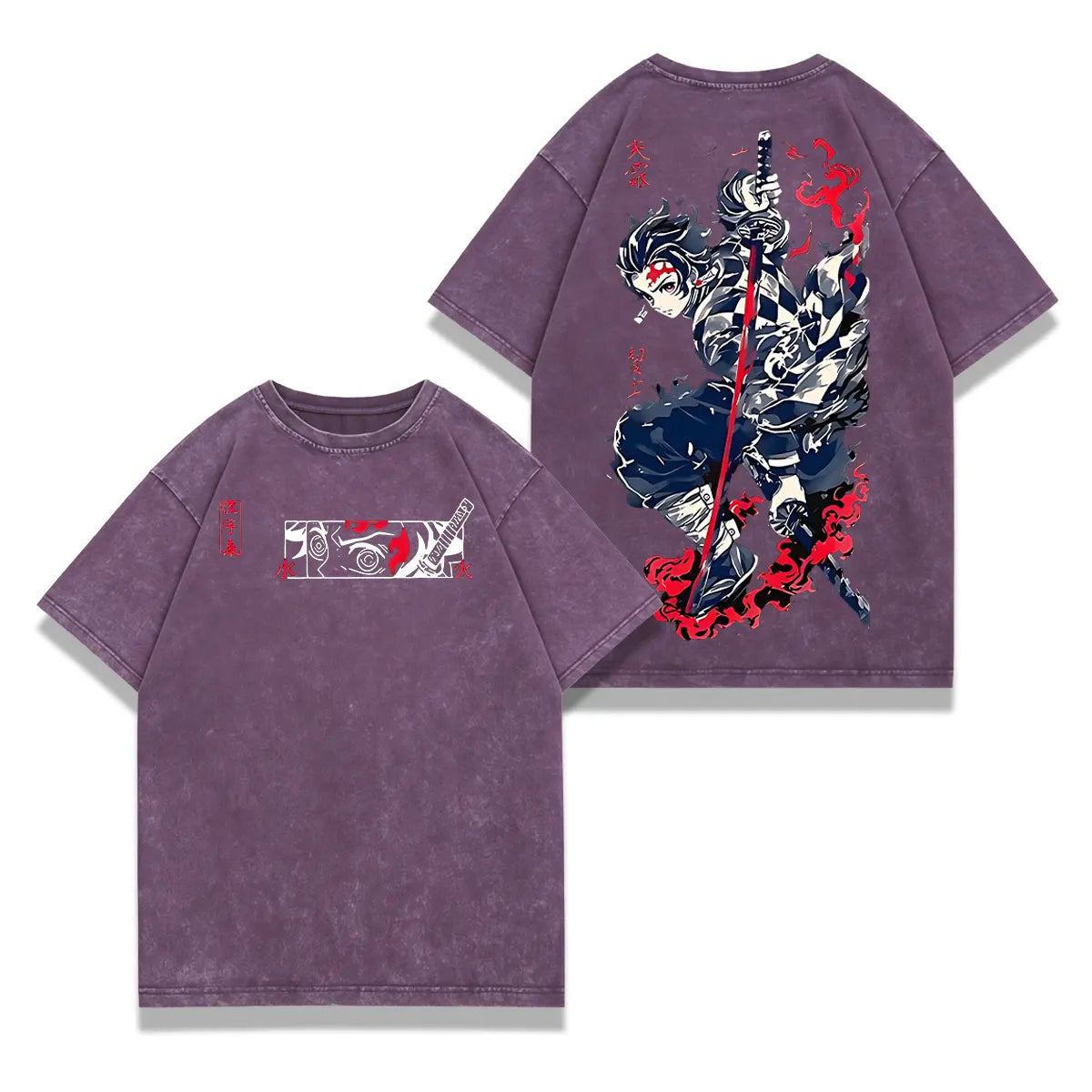 valentine shirts Tanjiro Kamado Fire Sun Water Breathing Demon Slayer Kimetsu No Yaiba anime manga Washed t-shirt hoodie 2 sided printing graphic tees 90s Top
