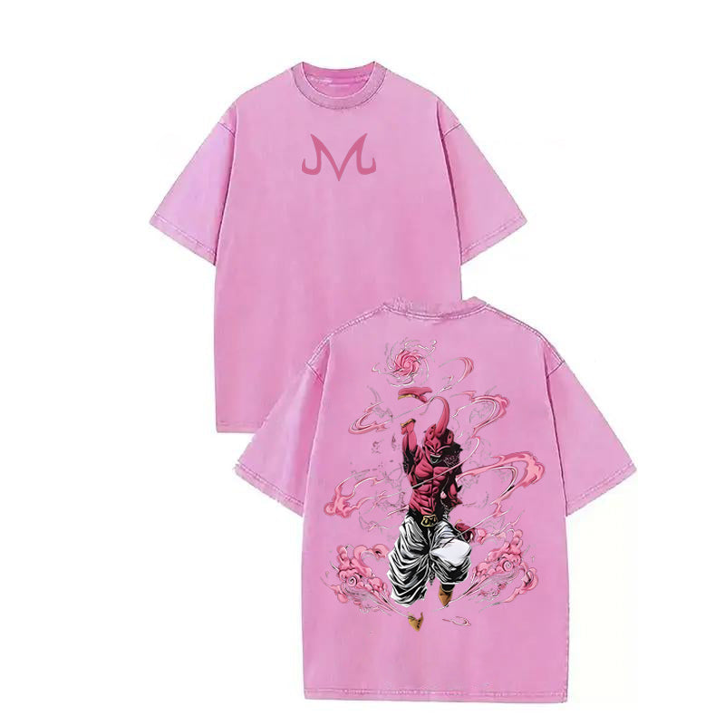 Retro Heavy Limited Majin Buu - Dragon Ball Anime Double Printed Vintage Oversized Washed Tee Unisex Oversize Anime Manga Washed Heavyweight Cotton T-Shirt Gift for Anime Fan Anime Lover