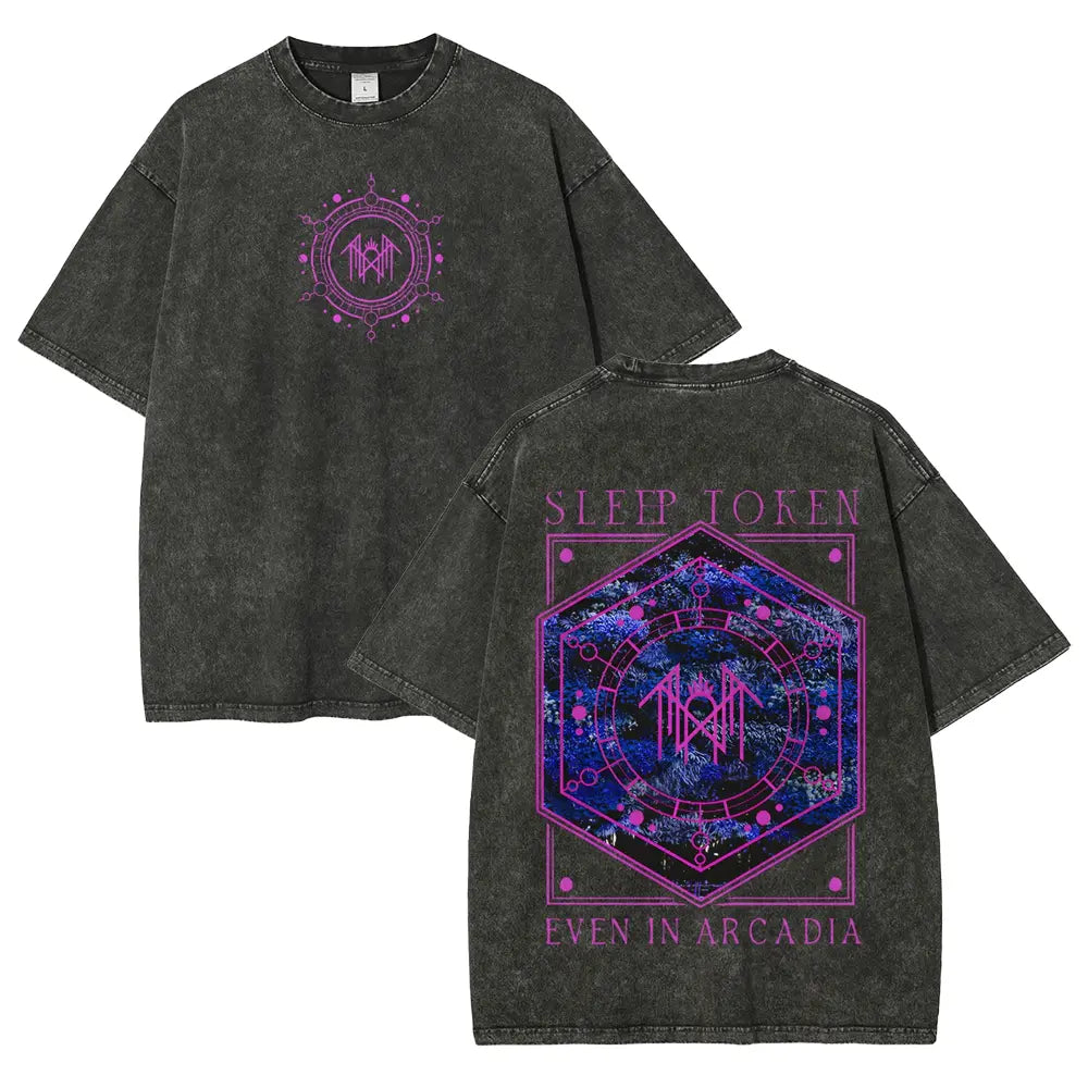 Unisex Fit Washed T-Shirt Sleep Token Graphic T-Shirt Rock Merchandise Top Men's and Women's Clothing Rock Band Shirt Retro Music Tee Vintage Casual Short Sleeve T-shirt For Daily Weart