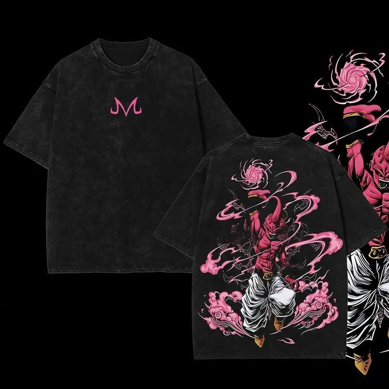 Retro Heavy Limited Majin Buu - Dragon Ball Anime Double Printed Vintage Oversized Washed Tee Unisex Oversize Anime Manga Washed Heavyweight Cotton T-Shirt Gift for Anime Fan Anime Lover