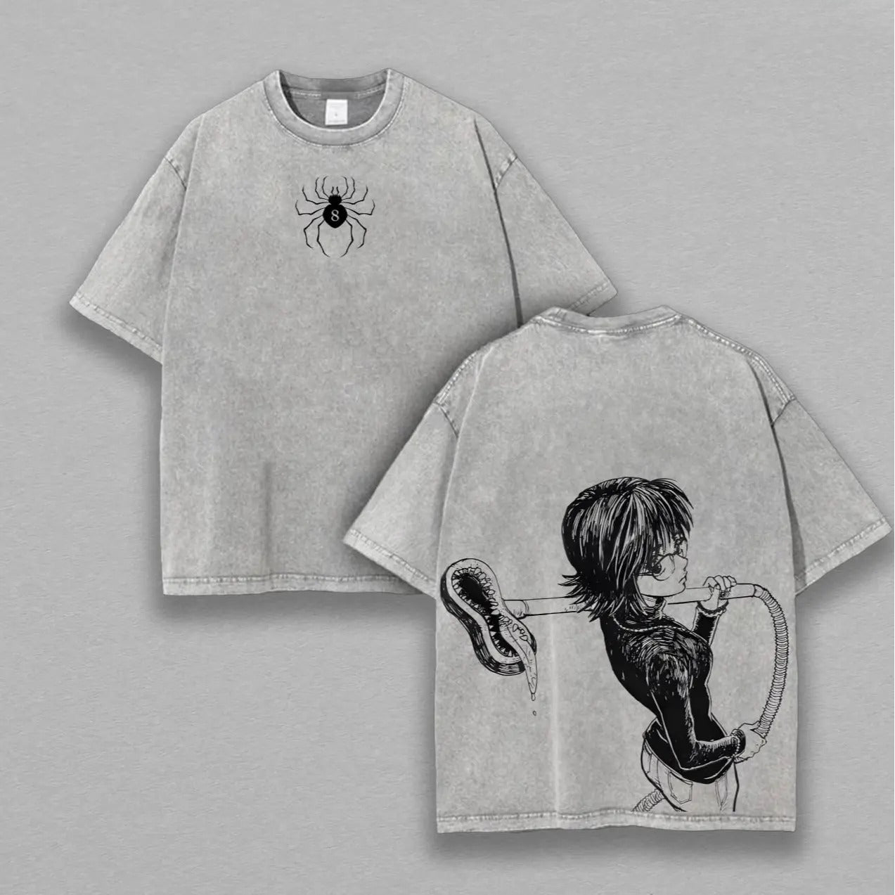 Shizuku Hunter X Hunter Ver 2 Blowshitsu Shirt, Phantom Troupe shirt Anime Double Printed Vintage Washed Tee Unisex Oversize Heavyweight Cotton T-shirt for Anime Fans and Lovers