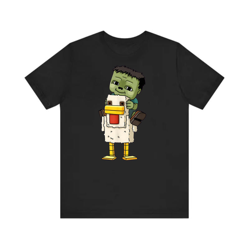My World Cartoon Zombie Riding Chicken Printed T-shirt Summer Cotton Loose Casual Top