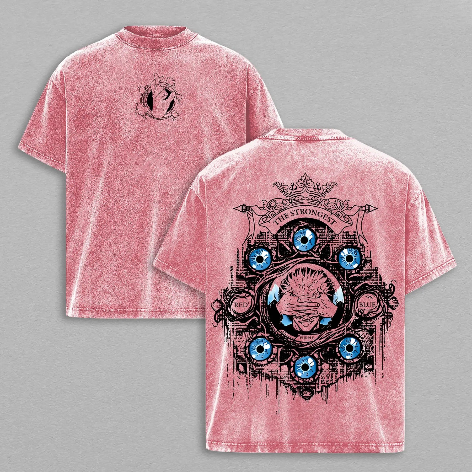 Gojo Satoru Six Eyes Tee Washed – Vintage Oversized Heavy Cotton Jujutsu Kaisen Execution Culling Game The Movie T-Shirt, Double Printed Retro Unisex Streetwear Graphic Top, Menswear Underwear Oversize Anime Manga JJK T-Shirt