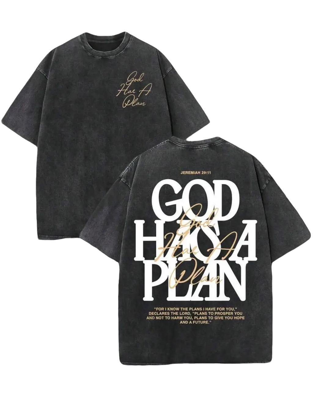 Retro Washed Double Sided Printed(230 Pure ) 'GOD HAS A PLAN' Letter Print, Men's, Men'S Casual, Comfortable, Fashionable, Street Style