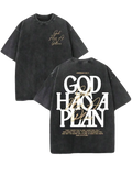 Retro Washed Double Sided Printed(230 Pure ) 'GOD HAS A PLAN' Letter Print, Men's, Men'S Casual, Comfortable, Fashionable, Street Style