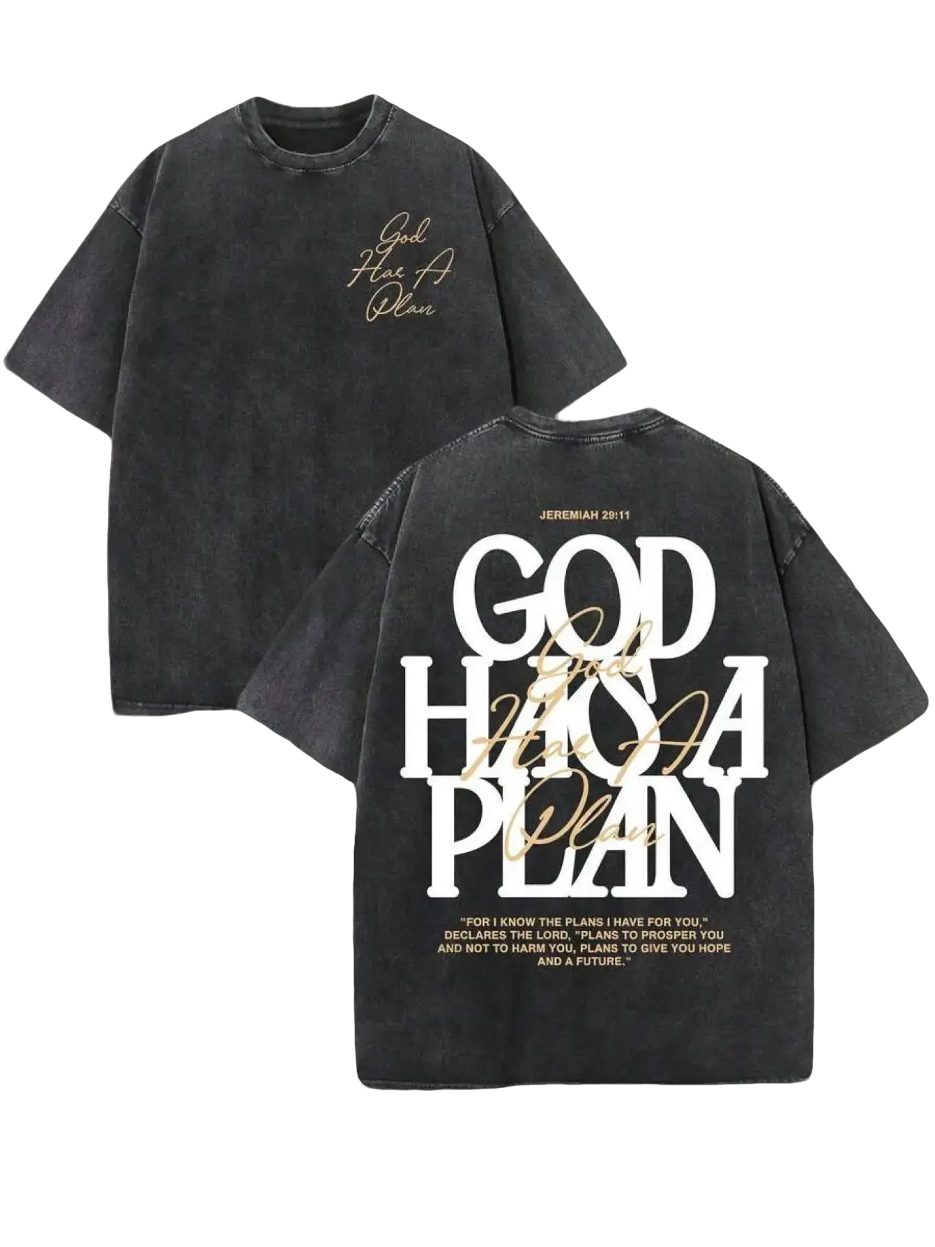 Retro Washed Double Sided Printed(230 Pure ) 'GOD HAS A PLAN' Letter Print, Men's, Men'S Casual, Comfortable, Fashionable, Street Style
