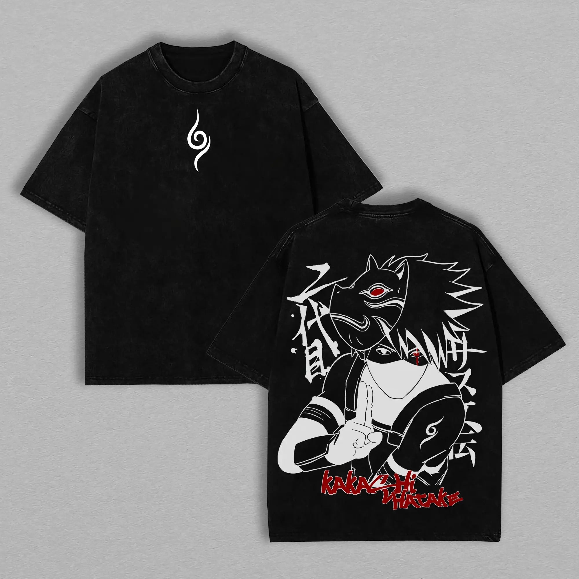 Kakashi Hatake Washed Tee – Naruto Unisex Oversize Anime T-Shirt